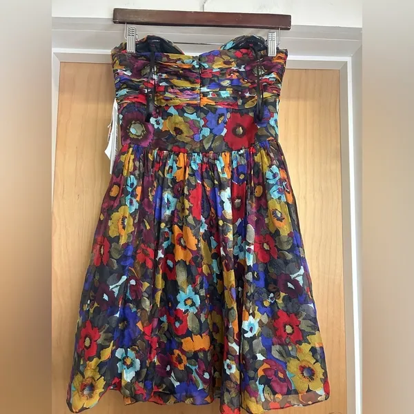 NWT! Jill Stuart Autumn Wedding Guest Strapless Flowy Fit Flare Floral Dress - 4 - Image 4