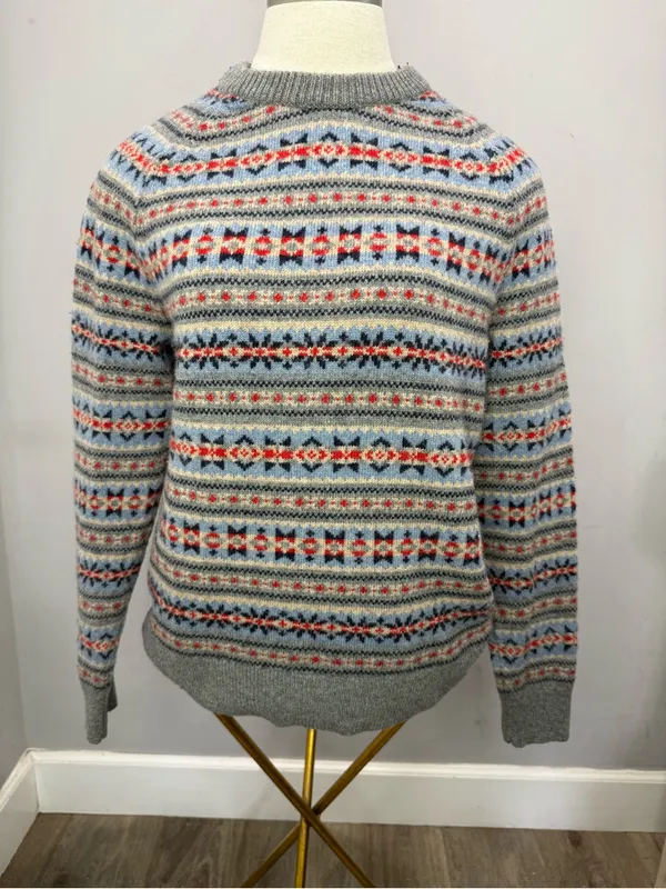 J. Crew Gray Fair Isle Crewneck Sweater with Red & Blue Accents - Image 2