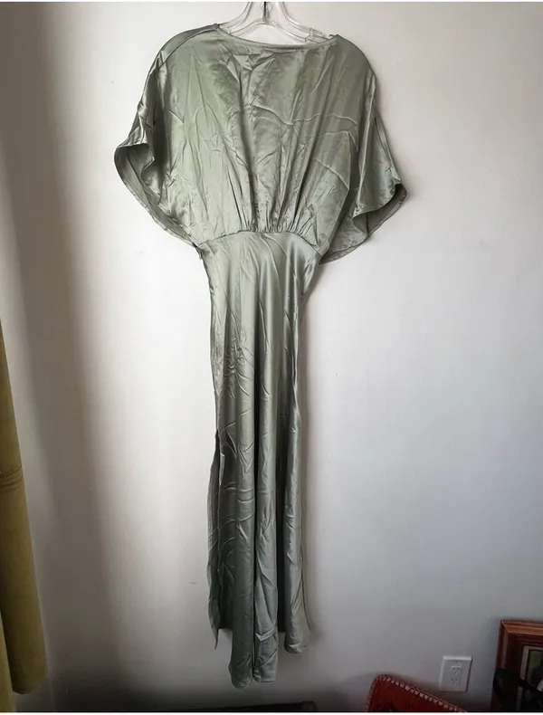 Petal & Pup Ricki Sage Green Satin Maxi Dress XS - Image 11