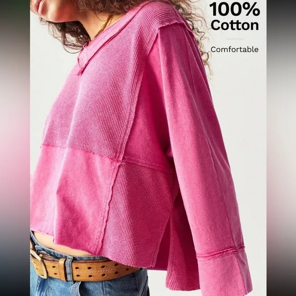 Boho patchwork oversized cropped Vneck 3/4 sleeve NEW - Image 8