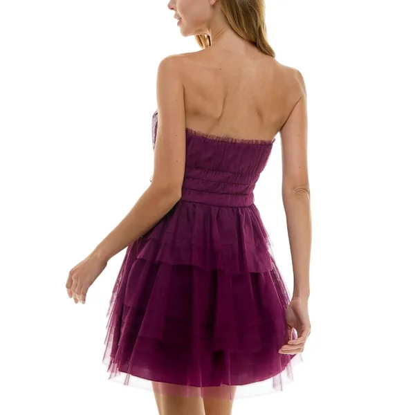 City Studios Juniors Strapless Bow-Front Dress 8145SE6BT3 Merlot Purple 5/6 - Image 7
