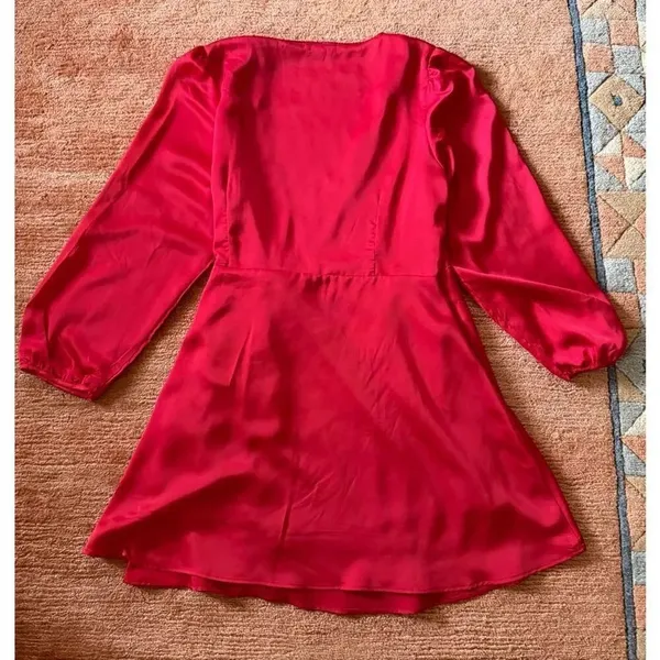 ChicSoul 2X Red Satin Scallop Faux Wrap Dress Long Sleeve Plus - Image 8