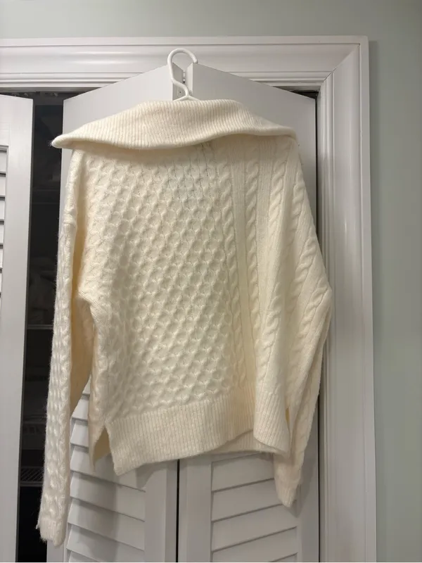 Abercrombie & Fitch Cable Half Zip Pullover Sweater Cream Size Medium - Image 5