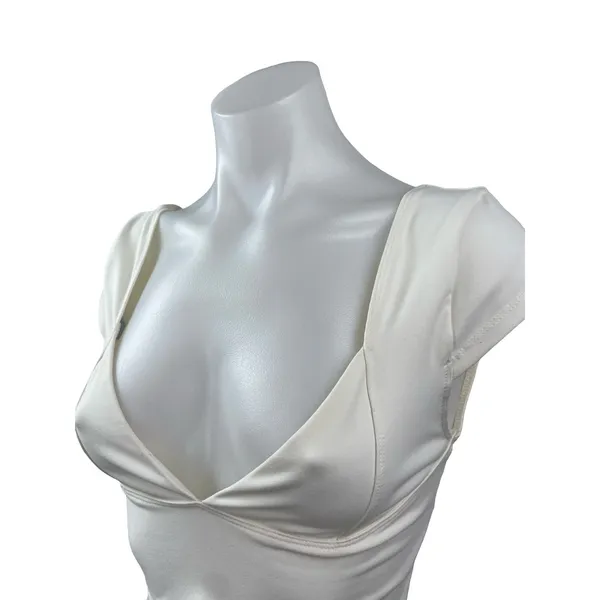 Free People Intimately Ivory Cap Sleeve Deep V Neck Open Back Y2k Crop Top Sz S - Image 2