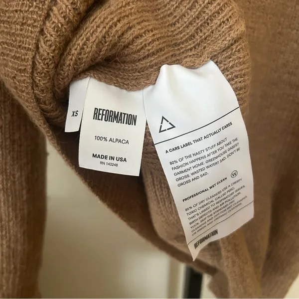 Reformation 100% Alpaca Turtleneck Sweater‎ Ribbed Oversized Tan Brown Size XS - Image 5