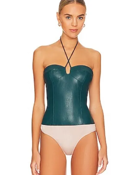 Amanda Uprichard Greca Bodysuit in Pine Faux Leather NWOT size L - Image 2