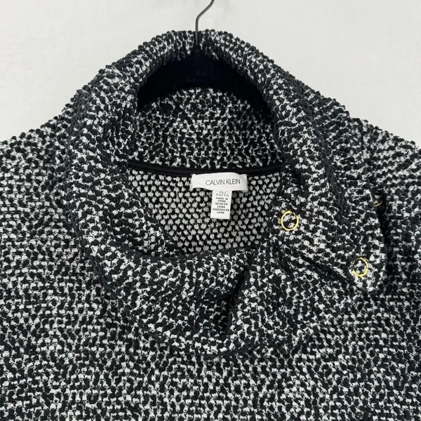 Calvin Klein Women XL Textured Boucle Hooded Sweater Black White Pullover Cozy - Image 3