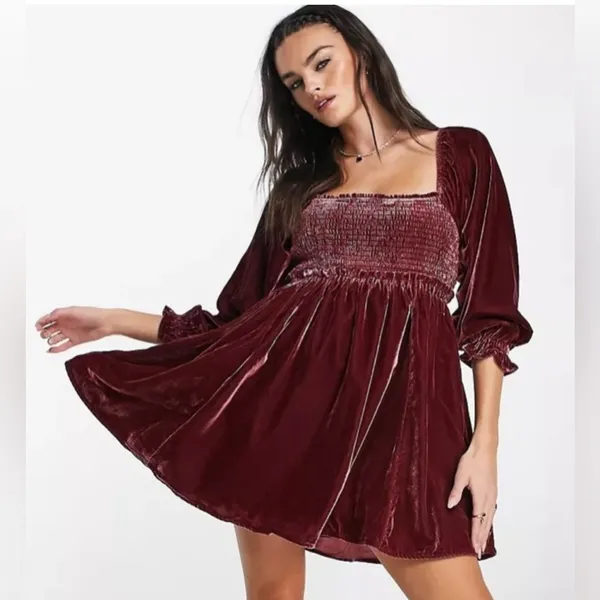 Free People Daphne Boho-Chic Velvet Whimsical Grunge Mini Dress Lace Back Sz S - Image 4