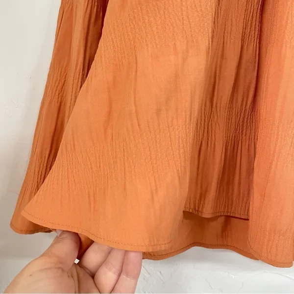 Elizabeth & James Orange Crepe Long Sleeve Boho Womens Blouse L Bell Sleeve - Image 5