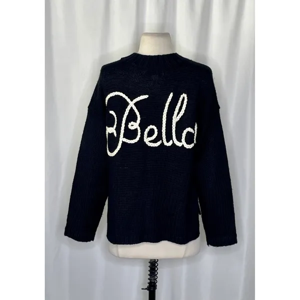 WILDFOX Couture Dinner Party‎ Ciao Bella Black White Embroidered Sweater Small - Image 9