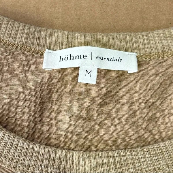 Bohme Minimalist Contemporary Cotton‎ Crew Neck Short Sleeve Top T-shirt Tan Med - Image 6