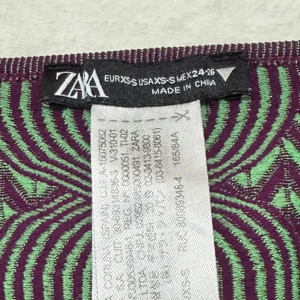 Zara‎ Set XS Green Purple Knit Crop Top Legging Slimming Geometric Sexy Gym Yoga - Image 8