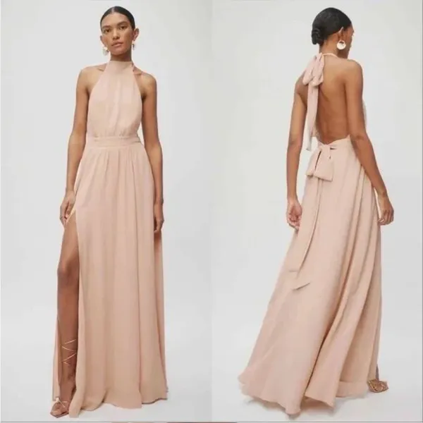 Reformation High Halter Neck‎ Open Back Maxi Dress Blush Nude Formal Gown - Image 3
