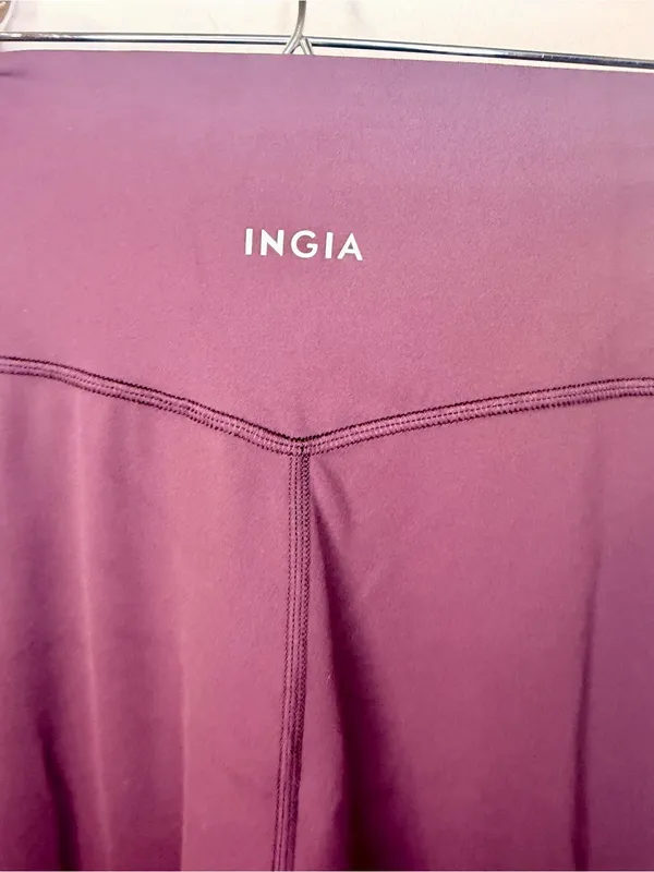 INGIA High Waist Flare Yoga Pants Plum Brown Sweetheart Seam 31” Inseam XS - Image 9