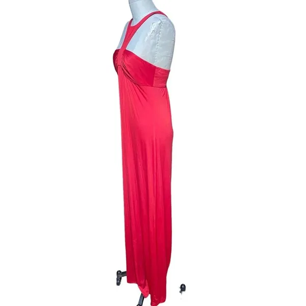 JAY GODFREY Halter Neck Jersey‎ Red Maxi Dress Gown Size 6 - Image 4