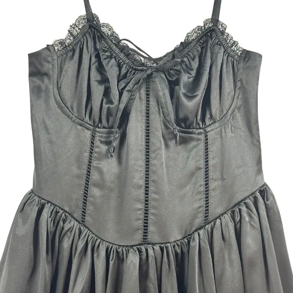 Whimsigoth Sexy Black Mini‎ Dress Lace Corset Party Dress Sz M Witchy Fairy Goth - Image 9