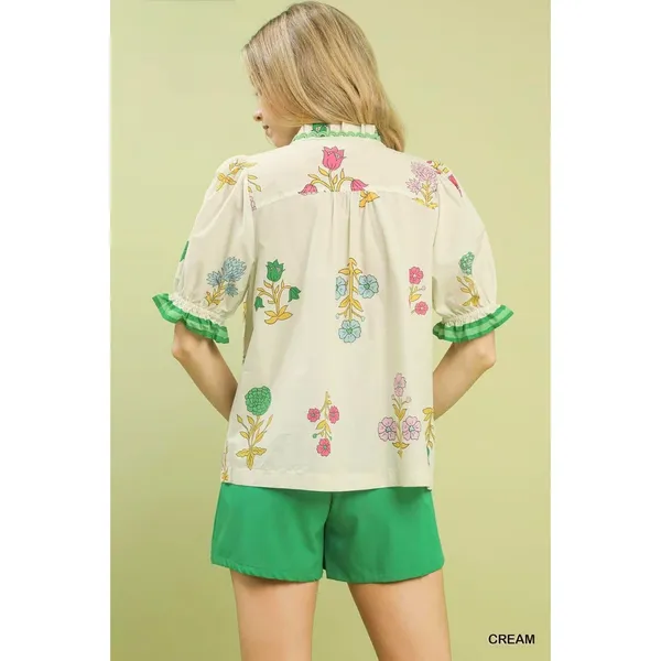 Umgee Petal Parade‎ Print Button-Down Blouse - Cream - Medium - Image 4
