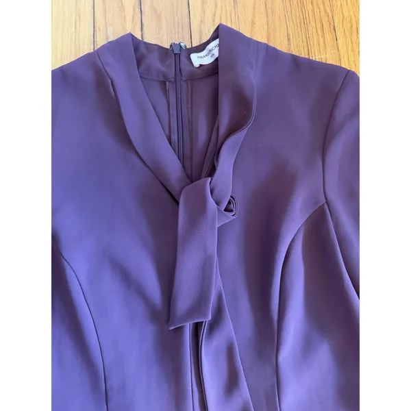 Amanda Uprichard Dress Womens Medium Purple Bow Neck 3/4 Sleeve Sheath Office - Image 3