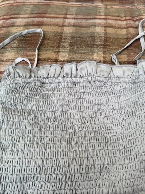 Mabel Smocked Ruffle Midi Dress in Gray - Image 4