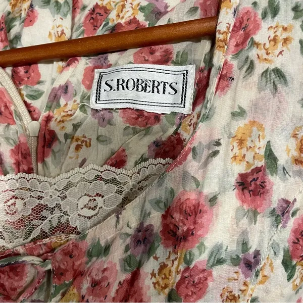 Vintage soft cotton floral boho maxi corset dress lace prairie pixie - Image 11