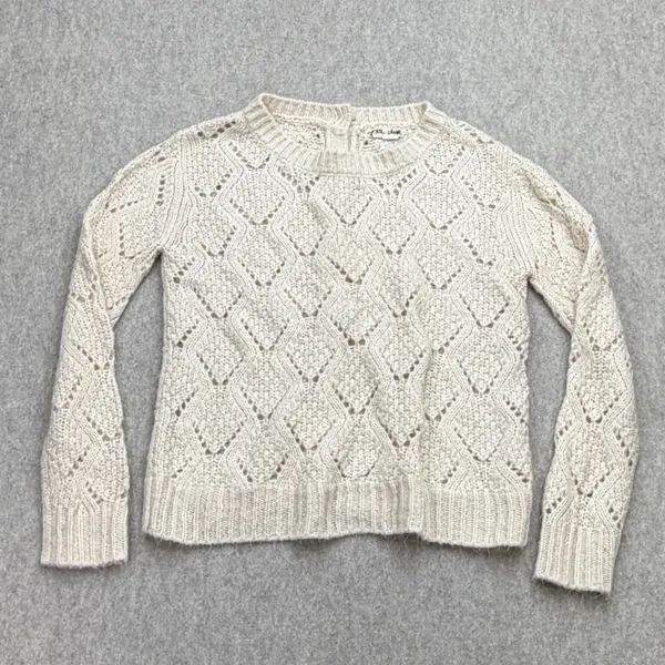 Pointelle Sweater Womens XS Cream Boho Cottagecore Grandma Coquette Crochet - Image 2