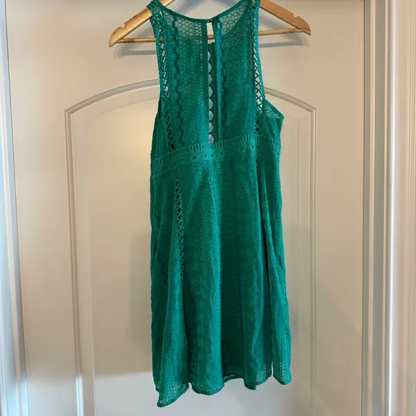 Free People‎ Green Lace Eyelet Cutout Fit Flare Mini Dress Women's Size 8 NWOT - Image 7