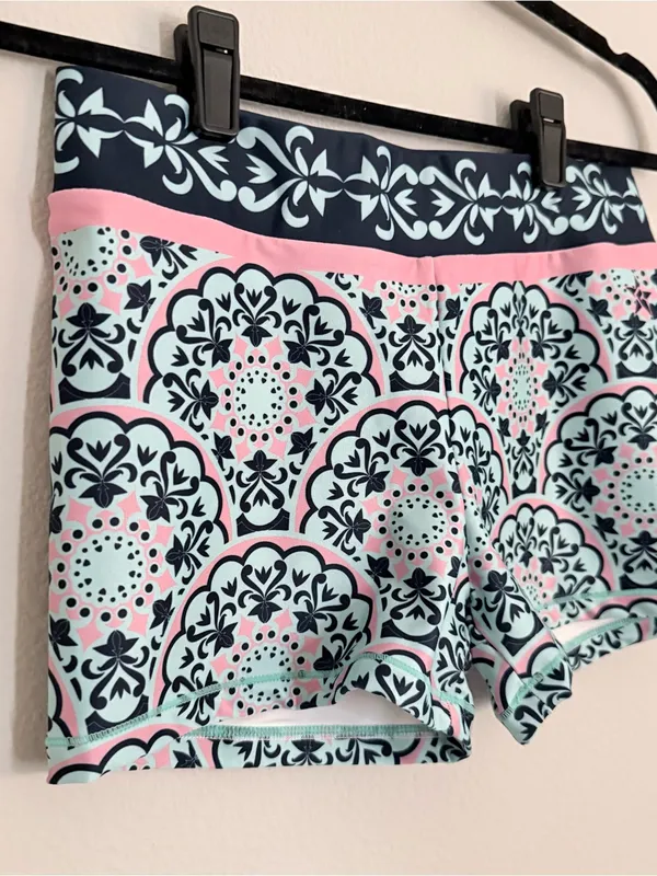 Printed Bike Shorts in Light Blue & Pink - Image 3