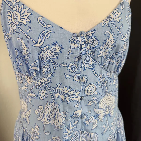 Roller‎ Rabbit Midi Dress Medium Blue White Floral Smocked Button Front NWT - Image 10