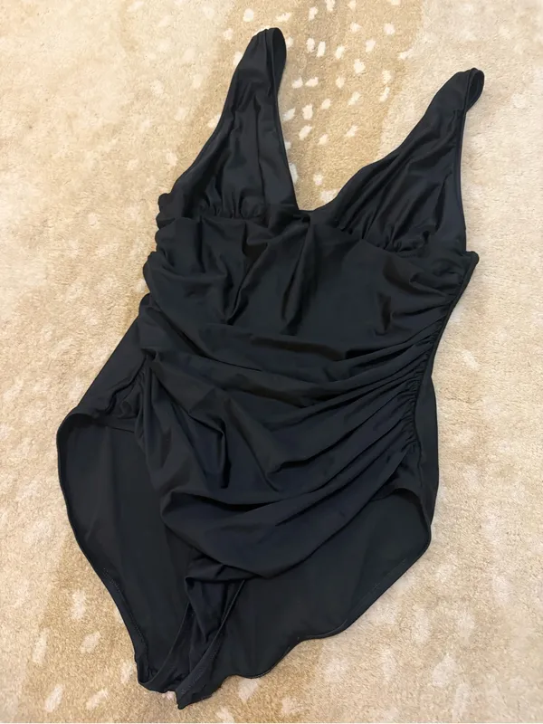 J.Crew Re-Imagined One Piece Swimsuit Black Ruched Plunge Neck Women’s size 16 - Image 3