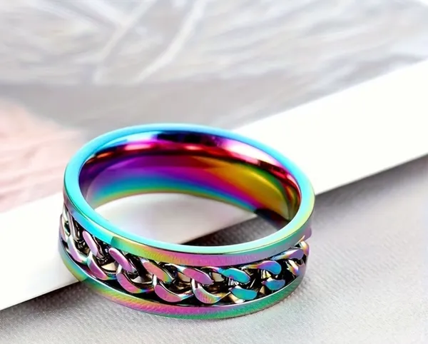 Women’s Luxury Collection Multi Titanium Stainless Steel Rotatable Ring Size 8 Multiple - Image 3