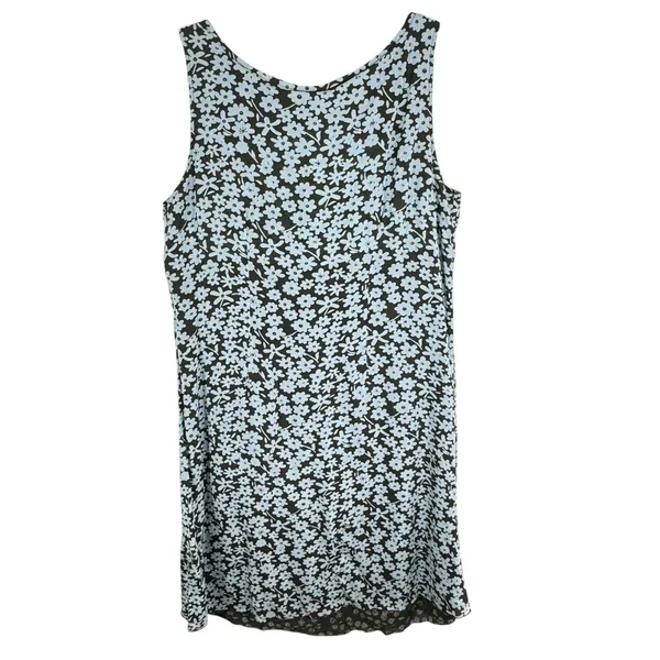 Fresco by Nomadic Traders Brown Blue Floral Rayon V-Neck Tank Sheath Dress Sz L‎ - Image 2