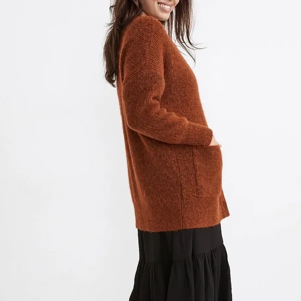 Madewell Cowen Cardigan Sweater Burnt Orange Oversized Fuzzy Knit XS Wool - Image 4