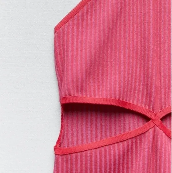 Zara Pink Ribbed Cut Out Mini Dress - Image 6
