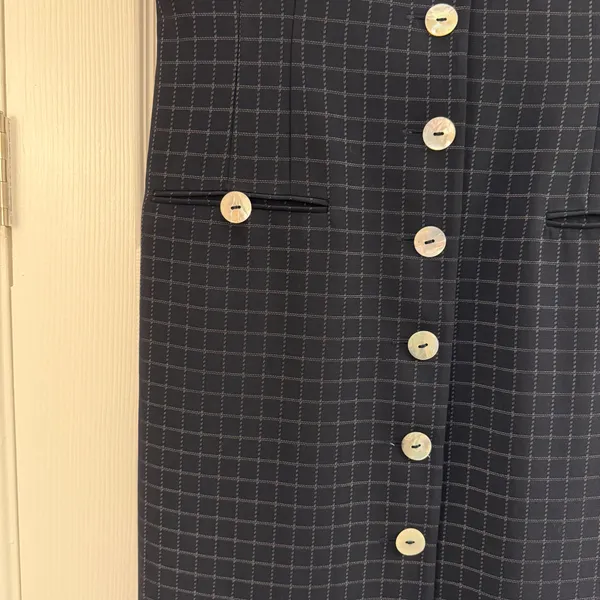 Jessica Howard Vintage 80s 90s Navy Blue Grid Plaid Abalone Button Midi Dress - Image 5