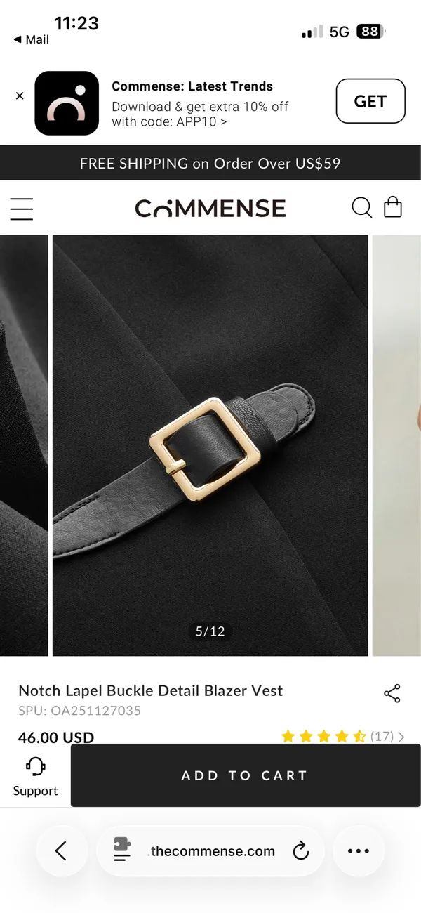 Commence Notch Lapel Buckle Detail Blazer Vest - Image 5
