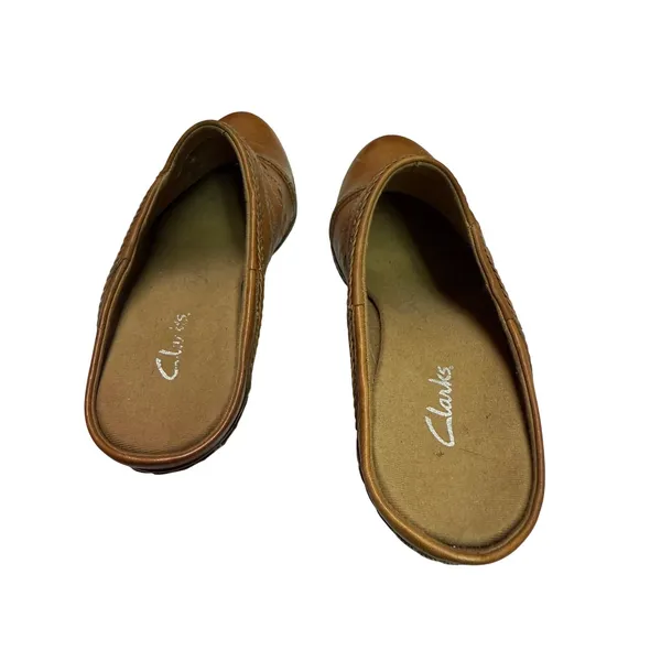 Clarks Brown Leather Chiffon Lily Block Heel Clogs SZ‎ 8 - Image 9