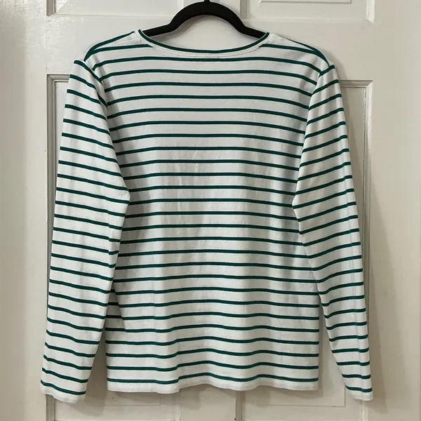 LAKE Green Striped Pima Cotton Pajama Top Shirt S Long Sleeve Tee Luxury Soft - Image 2