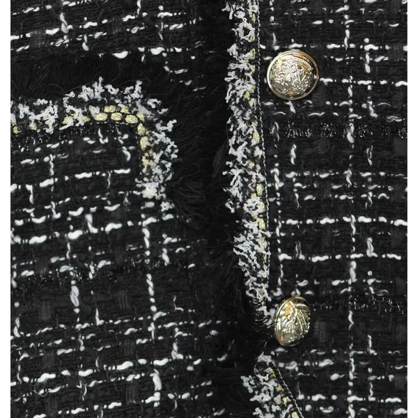 NWT Trixxi Fringe-Trim Boucle Sleeveless Faux Pocket Tweed Dress Black / White S - Image 13