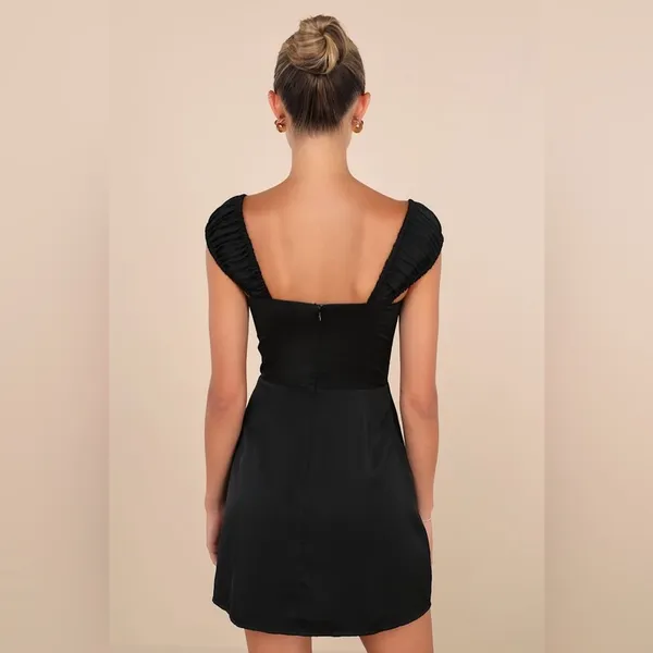 Lulus Perfected Aesthetic‎ Black Satin Ruffled Bustier Mini Dress Size S - Image 14