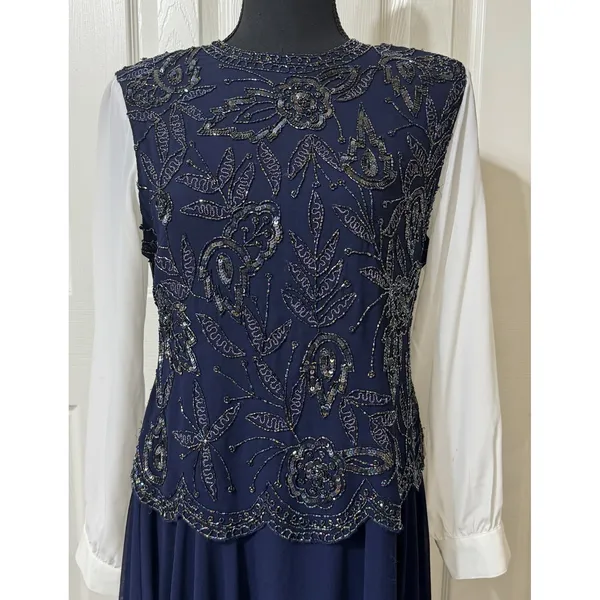 EUC VTG‎ 90s Brilliante By JA Maxi Gown Dress Sequins & Beads Formal Elegant- L - Image 4