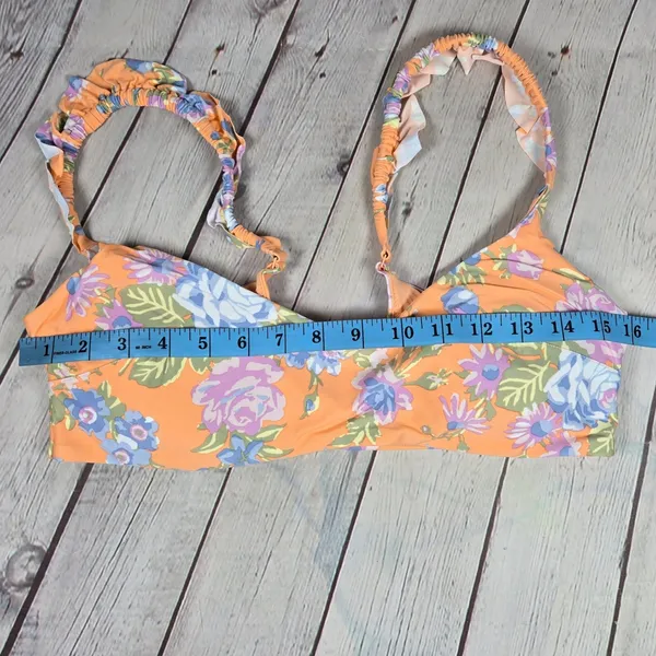 Aerie Scoop Floral Ruffle Bikini Top Swimsuit Orange Blue Purple XL‎ - Image 8