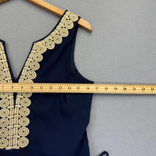 Lilly Pulitzer Navy Blue Gold Soutache Trim Shift Dress 30375 Womens Size 0‎ - Image 4
