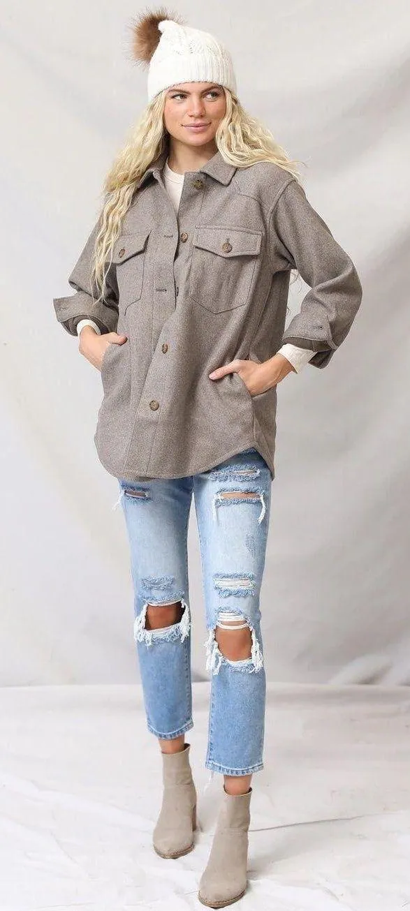 Love Tree Gray Oversized Side Pockets Jacket - Image 2