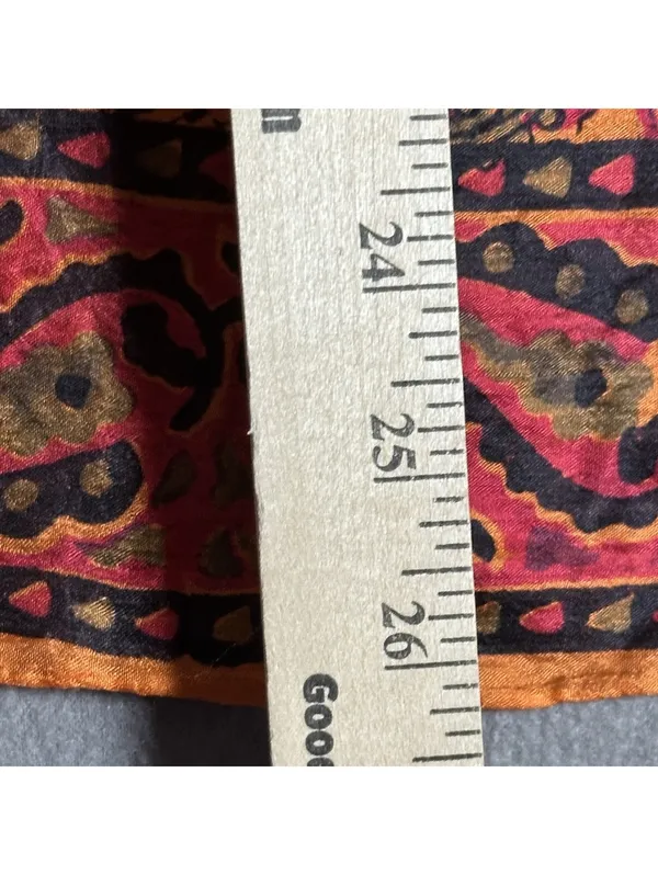 Vintage Paisley Patterned Silk Square Scarf with Orange and Red Tones Bohemian - Image 11