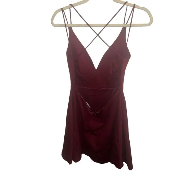 ✨Lulu’s Believe in Love Wine Red Backless Skater Sz Large Maroon Dress✨ - Image 11