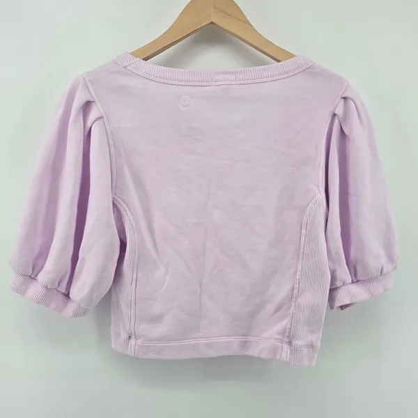 Aerie Sweatshirt Womens Medium Lavender Puff Short Sleeve Cropped‎ Ribbed Scoop - Image 3
