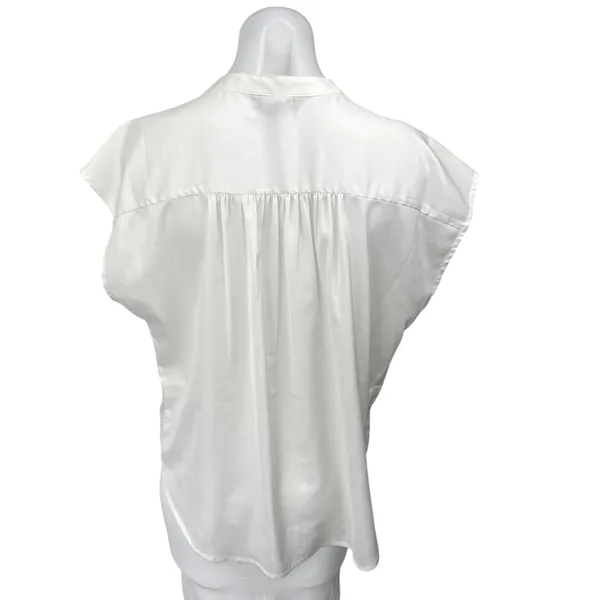 Banana Republic White Silk Satin Sleeveless Button V-Neck Blouse Shirt Top Sz M - Image 2