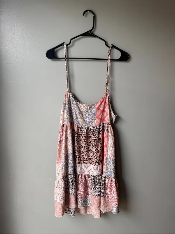 Patchwork Boho Mini Dress Women’s Size Large Made in USA - Image 5