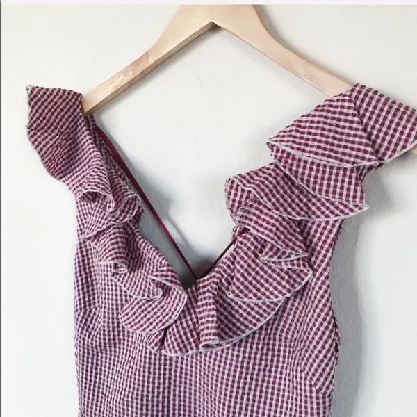 WAYF Gingham Ruffle Hem Mini Dress Medium Cottagecore Summer Picnic NWOT - Image 4