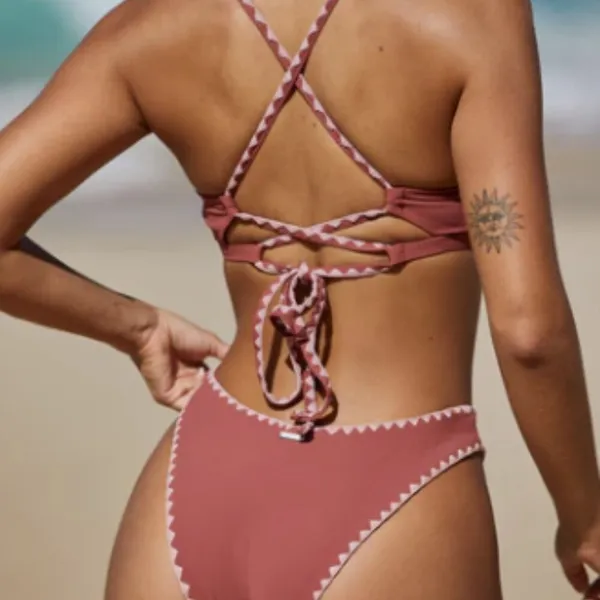 BERLOOK Tie Back Scoop Bikini Top ONLY 68 Red Size M - Image 3